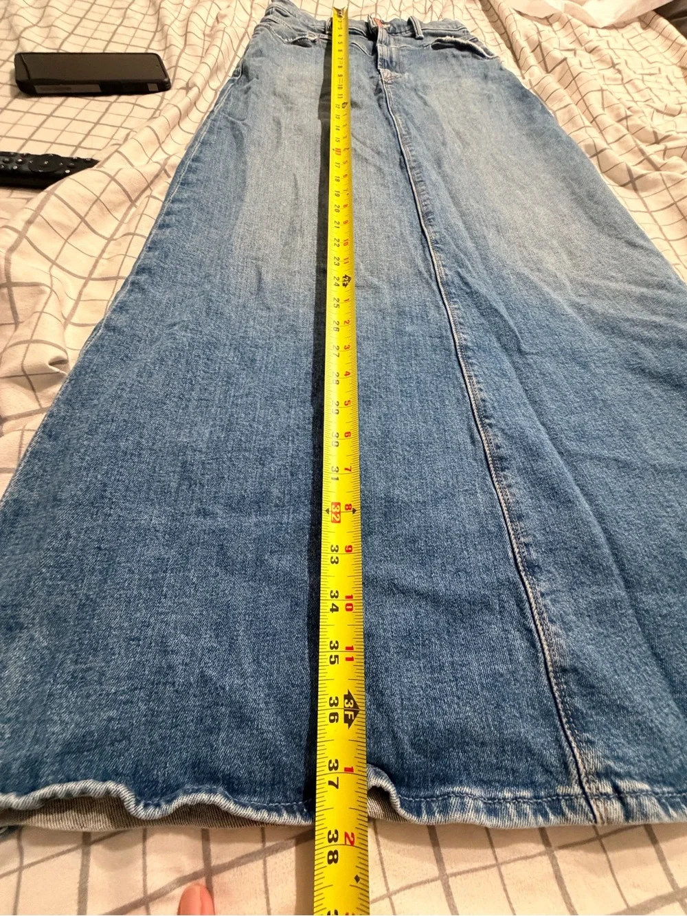 Mother Yoke Front Circle Maxi Skirt Denim Sz 25 Minimalist Closet Staple Blue
